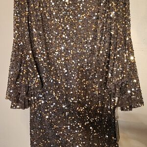 Pisarro Nights Sequin Mini Dress in Black and Gold